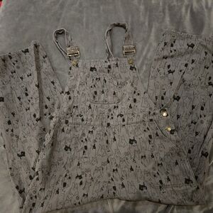 Gray Cat Print Overalls